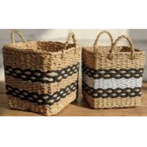 Panier de rangement en jonc de mer tressé fait main, écologique, en fibres naturelles, avec poignées, pour la décoration intérieure - Vente en gros - Product Image 4