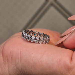 IGI Certified 925 Sterling <b>Silver</b> Oval Cut VVS Moissanite Eternity Band <b>Ring</b> for Unisex Women <b>Men</b> Gift Wedding Engagement Luxury - Product Image 5