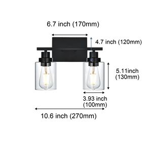 Lampada da Parete Moderna E26 per Bagno, Nera con Paralume in Vetro Trasparente, per Specchio, Cucina, Corridoio, Soggiorno e Armadi - Product Image 2