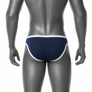 Wholesale <b>Mens</b> Navy Blue Brief Underwear White Trim Elastic Waistband Soft Stretch Low-Rise <b>Bikini</b> Briefs - Product Image 2