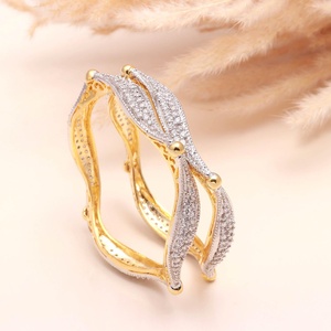 Brazalete de Latón Chapado en Oro de 22K con Circonitas, Brazalete de Diamantes Americanos, Joyería Tradicional India para Bodas, Regalo para Mujer - Product Image 2