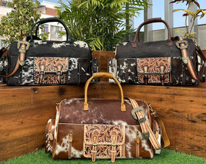 New Large Capacity Durable Hand Tooled Leather Overnight Travel Duffel <b>Bag</b> for <b>Men</b> & Women High Quality Cowhide Weekender Duffel - Product Image 5