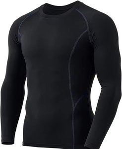 T-shirt de sport pour homme à manches longues, coupe ajustée, col rond, anti-transpiration, pour entraînement et musculation - Product Image 3