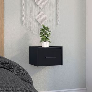 Black Boa Single Drawer Floating Nightstand with Handle <b>Wall</b> Mounted End <b>Table</b> & Side <b>Table</b> for Bedroom - Product Image 1