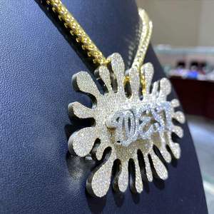 Custom <b>Iced</b> <b>Out</b> Sunburst Pendant Necklace Micro Pave CZ Diamond Splash Shape Hip Hop Pendant Gold <b>Chain</b> Jewelry for Men Women - Product Image 1