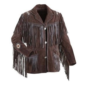 Brown Suede Fringe Jacket <b>Mens</b> Western Rodeo Cowboy <b>Coat</b> <b>Long</b> Tassel Ranch Style Genuine Leather Handmade Leather Apparel - Product Image 1