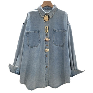 Chemise en jean délavé à manches longues pour femme Muzamin Apparel, coupe classique, style vintage, polyester/coton, séchage rapide, haute qualité - Product Image 5