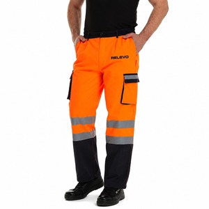Pantalones de seguridad de calidad premium, clase 2, reflectantes, color naranja, con bolsillos tipo cargo y franjas de alta visibilidad. - Product Image 3
