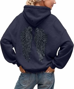 Sudadera con capucha para mujer, de peso pesado, con pedrería de alas, hombros caídos, personalizada, de forro polar grueso y pesado, oversize - Product Image 5