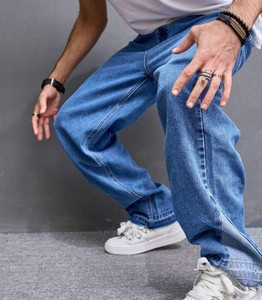 Jeans droits vintage pour homme, style streetwear, avec motif à pois, denim léger, tissu respirant et écologique, coupe décontractée - Product Image 3