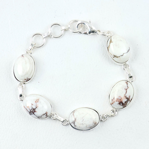Wholesale Natural White Buffalo Turquoise Opaque <b>Stone</b> 925 Sterling Silver Link <b>Bracelet</b> Handmade Designer Oval Multi-<b>Stone</b> - Product Image 4