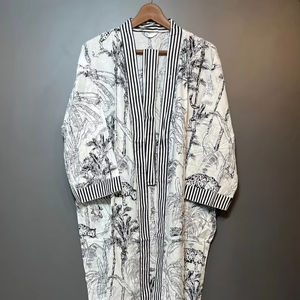 Bata Kimono de Algodón Suave y Transpirable con Estampado de Dibujos Animados para Mujer, Ropa de Estar por Casa de Verano Hecha a Mano, ODM, Cuello en V, Cintura Elástica, Camisón Completo - Product Image 6