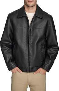 Chaqueta de Motociclista para Hombre, de Cuero PU Negro, con Cremallera y Franja Roja Anaranjada, Cuello Alto, Resistente al Viento, Corte Ajustado, para Otoño - Product Image 6