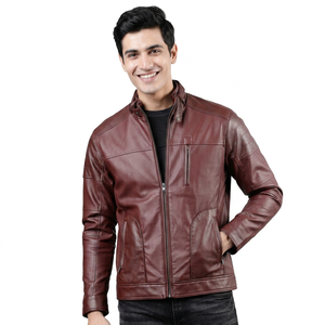 Structured Genuine Leather <b>Jacket</b> with Snap Collar Men Top Wear High-Neck <b>Zip</b>-<b>Up</b> Genuine Leather <b>jacket</b> for men - Product Image 6