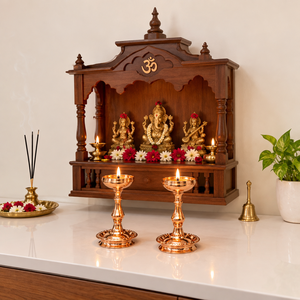Traditional Pure Copper Diya <b>Lamp</b> Pair Standing Oil <b>Lamp</b> Stand Set for Puja Temple Mandir Home Decor Diwali Deepawali Gift - Product Image 3