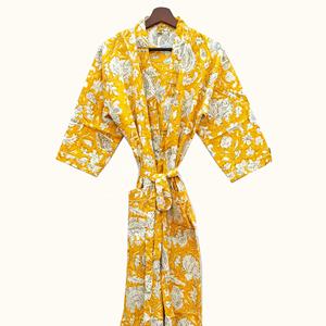 <b>House</b> Robe Summer Kimono Pure Cotton Indian Block Printed for Her Cotton Kimono Robes for Women - Product Image 1