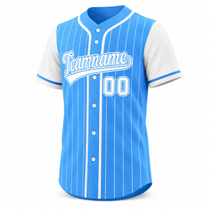 Camiseta de Béisbol Personalizada con Rayas Blancas y Azul Cielo, Uniforme de Equipo con Botones, Camisa Deportiva Transpirable de Secado Rápido para Hombre y Mujer - Product Image 5
