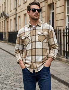 Men Plaid <b>Flannel</b> Shirt Lightweight Button Up Shirt <b>Jacket</b> with Pockets Bulk Supplier - Product Image 6