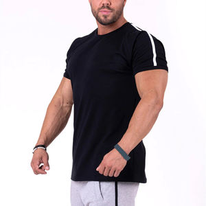 T-shirt de sport noir pour homme, vêtements de musculation, de fitness, de course à pied, en coton, coupe ajustée, NOUVEAU - Product Image 4