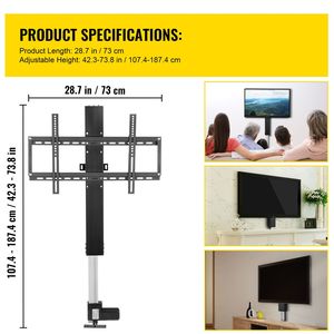 Ascensore TV Automatico con Telecomando, Corsa 31 Pollici, Altezza Regolabile 42-73 Pollici, Supporta Schermi fino a 60 Pollici, Capacità 132 Libbre - Product Image 2