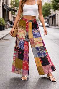 Pantalones kantha de algodón vintage hechos a mano, pantalones de patchwork para mujer - Product Image 2