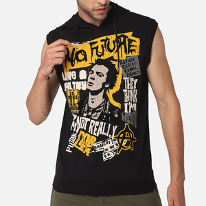 Sweat à capuche sans manches respirant 100 % coton polaire uni avec logo personnalisé pour homme – Cordon de serrage, écologique - Product Image 1