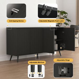 Credenza Lunga a 4 Ante in Legno, Mobile Buffet, Consolle, Bar Caffè, Armadietto Contenitore - Categoria Prodotti - Product Image 4