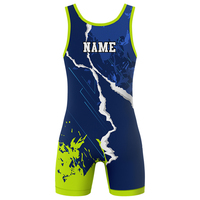 Singlet gulat pria dewasa berbahan stretch dengan sablon sublimasi, pakaian olahraga bodysuit custom warna blok depan, cepat kering dan tahan lama