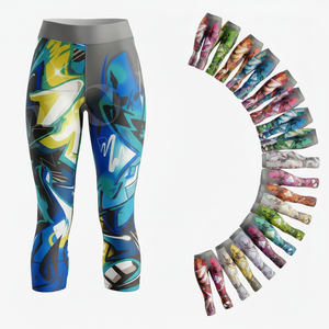 Leggings Capri pour femmes, imprimé graffiti tendance, extensibles, pour fitness, yoga, gym, course à pied, musculation, avec effet ventre plat - Product Image 1