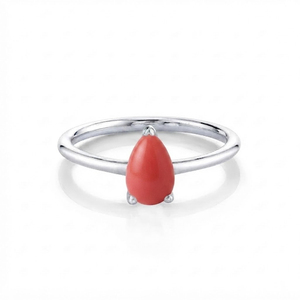 Rhaya Jewels Classic Rhodium Plated 925 Sterling <b>Silver</b> Vintage Pear Cut Coral Solitaire <b>Ring</b> Claw Setting Prong <b>Dainty</b> Trendy - Product Image 1