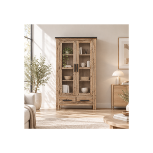 Mueble de Salón Minimalista de Madera de Acacia de la Colección ATLAS con Puertas de Vidrio, Mueble Elegante para Exhibición y Almacenamiento - Product Image 1