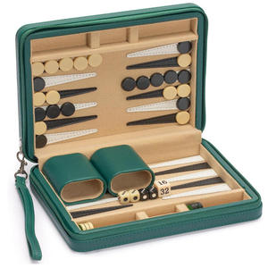 Luxury Green Leather Modern Durable Foldable Eco-Friendly Customizable <b>Backgammon</b> <b>Set</b> Removable Accessory Tray Board Table Game - Product Image 2