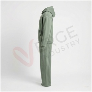 Conjunto Deportivo Unisex con Capucha Verde, Manga Larga, Color Sólido, Corte Holgado Informal, Transpirable, de Algodón, para Otoño - Product Image 3