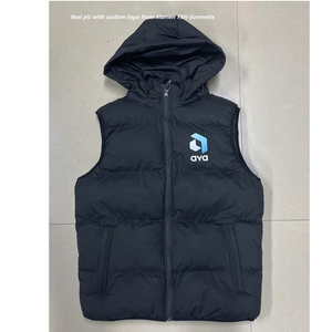 Gilet d'hiver à capuche pour homme avec fermeture éclair, coupe-vent, sans manches, matelassé, décontracté, noir uni, en polyester rembourré - Product Image 5