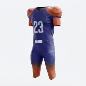 Ensemble de maillot et pantalon de football américain rembourrés bleu roi et orange personnalisés, uniforme d'équipe imprimé par transfert thermique avec numéro de joueur - Product Image 2