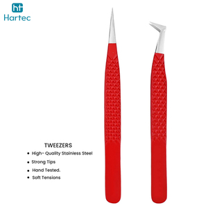 2026 Red Color Ergonomic Textured Handle Durable High-Performance OEM ODM Service Eyelash Extension and Volume Tweezers - Product Image 3