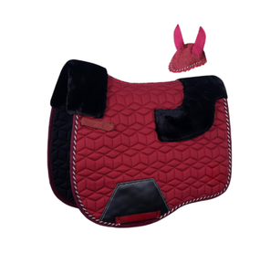Premium Sheepskin Horse Saddle Pad Set with Matching Ear Bonnet | Hexagon Quilted <b>Equestrian</b> Saddle Cloth | Horse Riding - Product Image 1