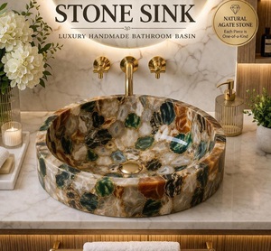 Agra Heritage Marble Crafts Handcrafted White Agate Gemstone Vessel <b>Basin</b> Eco-Friendly Modern Design for Bathroom Countertop - Product Image 4