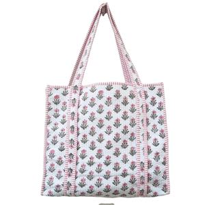 Lightweight Eco-Friendly <b>Quilted</b> Cotton Tote <b>Bag</b> for Women Hand Printed Zipper Closure Boho Chic Style for Travel & Daily Use - Product Image 1