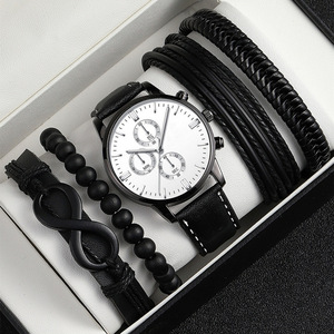 Reloj de Cuarzo para Hombre con Triple Dial y Fecha, Correa de Cuero, Set de 4 Pulseras, Estilo Deportivo, Nuevo Modelo 192038 - Product Image 2