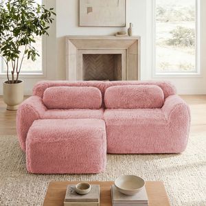 Divano Ergonomico a L Senza Struttura in Tessuto Morbido e Soffice, Spugna ad Alta Densità 32D, Nessun Montaggio Richiesto, per Soggiorno - Product Image 1