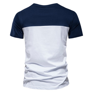 Men's Navy <b>White</b> Color Blocked Short Sleeve O-Neck Casual T-<b>Shirt</b> Knitted Regular Fit Solid Design - Product Image 4