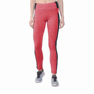 Leggings de sport taille haute rouge mélangé, anti-transpiration, avec bande latérale contrastante pour femme, course et fitness - Product Image 1