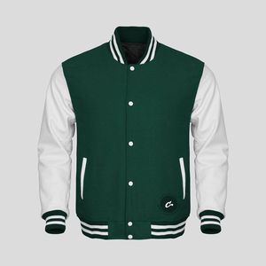 Men's Red White Varsity <b>Jacket</b> Regular Fit Contrast Pattern <b>Mandarin</b> <b>Collar</b> Horn Button Closure Fleece Windproof Casual Front - Product Image 3