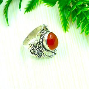 Handmade 925 Sterling Silver Carnelian <b>Ring</b> Vintage Oval Gemstone <b>Adjustable</b> <b>Ring</b> Boho Ethnic Statement Jewelry for Men Women - Product Image 5
