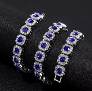 Blue <b>Iced</b> <b>Out</b> Hip Hop Cuban Link <b>Chain</b> Necklace Zircon Inlay Platinum Plated for Anniversary Gift - Product Image 3