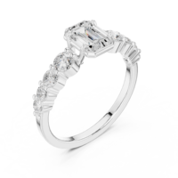 Bague de fiançailles en argent sterling avec émeraude et pierres latérales rondes en moissanite |   Bague de mariage multi-pierres pour femme