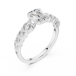 Sterling <b>Silver</b> <b>Emerald</b> & Round Moissanite Side Stone Engagement <b>Ring</b> | Multi-Stone Wedding <b>Ring</b> for Women - Product Image 2