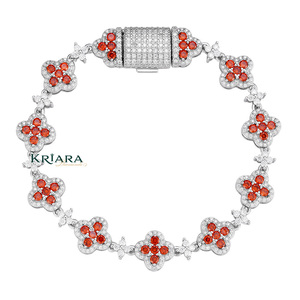 Bracelet Moissanite en Argent 925 Plaqué Rhodium, Motif Fleur Verte, Sertissage Pavé, Bracelet de Luxe pour Femme - Product Image 2