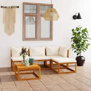 Conjunto de Muebles de Jardín Modulares Medianos de Madera Maciza de Acacia Color Crema - Product Image 1